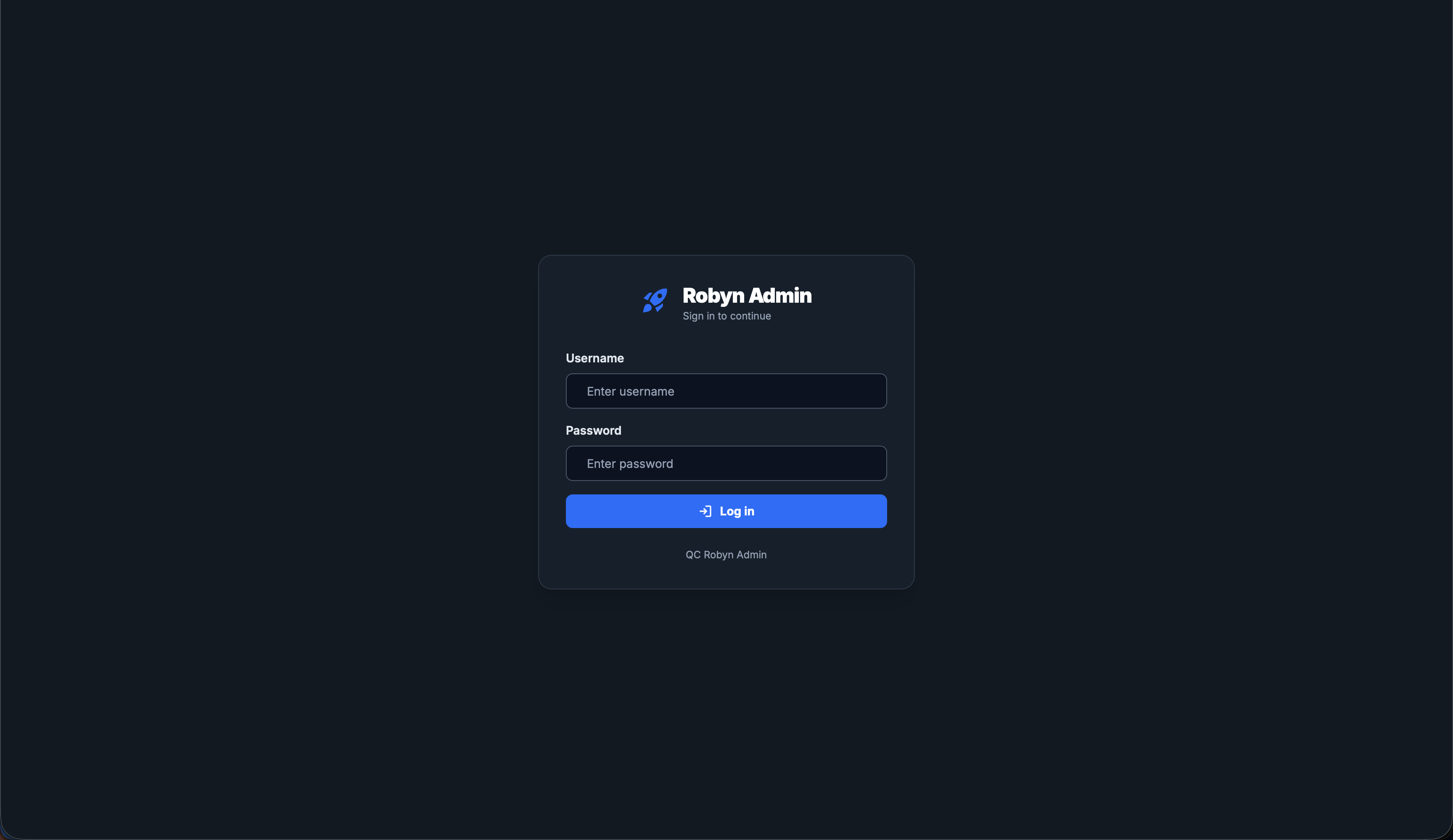 Robyn Config admin login screen